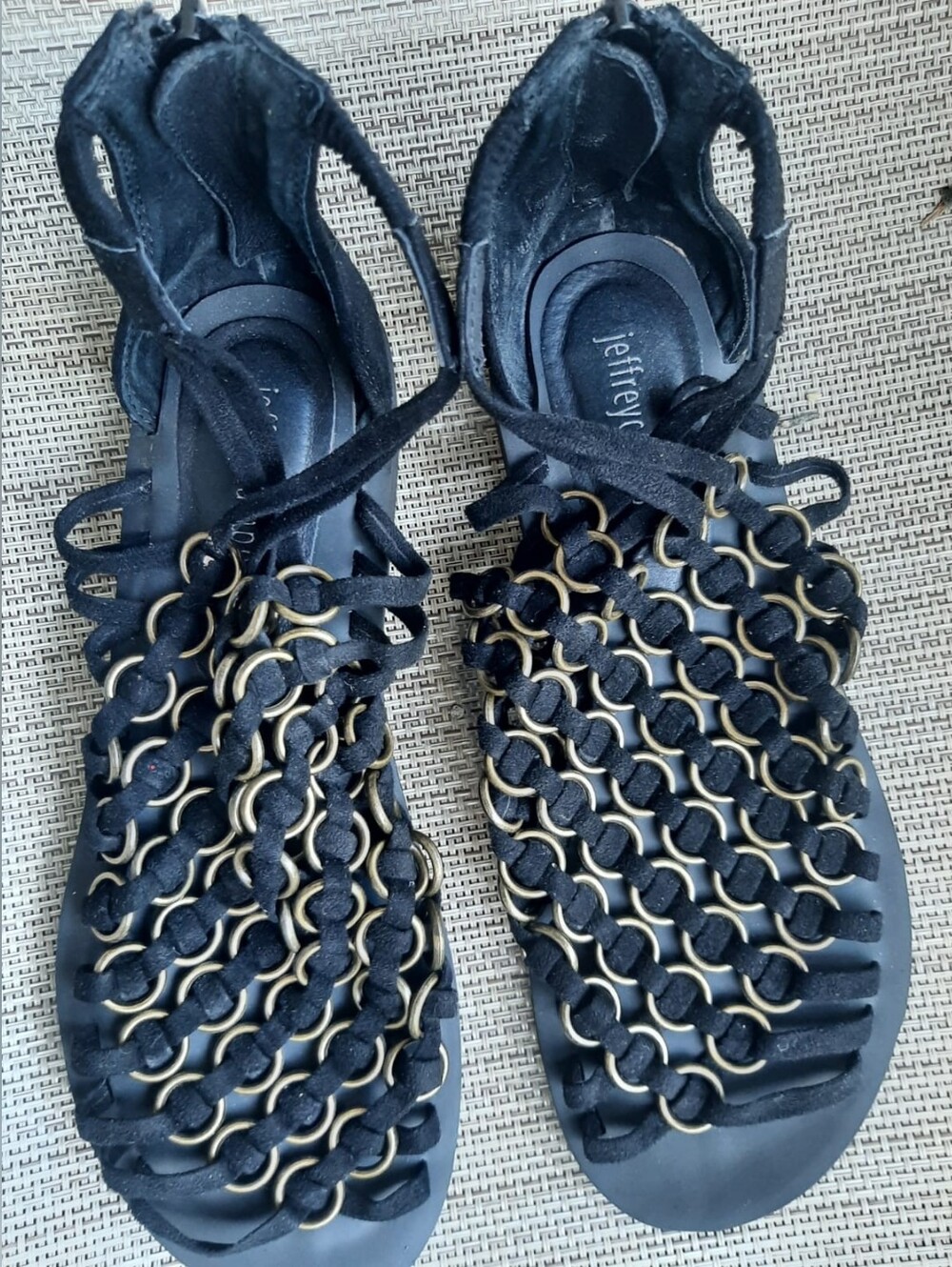 Jeffrey Campbell Black Suede Chain-Link Gladiator Sandals